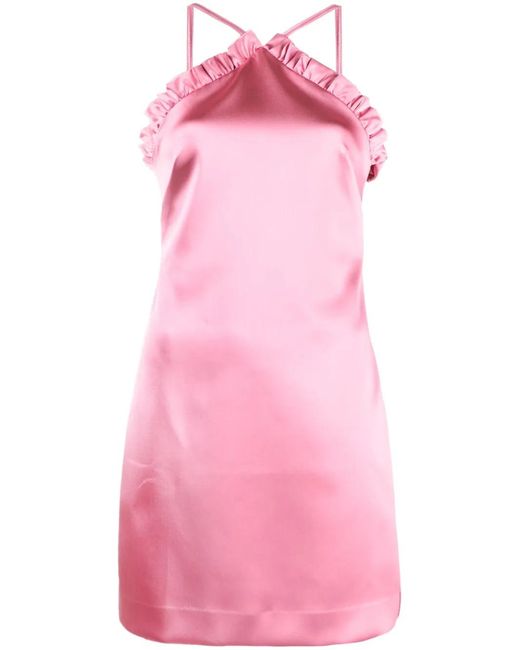 P.A.R.O.S.H. Pink P.A.R.O..H. Ruffled Satin-Finish Minidress