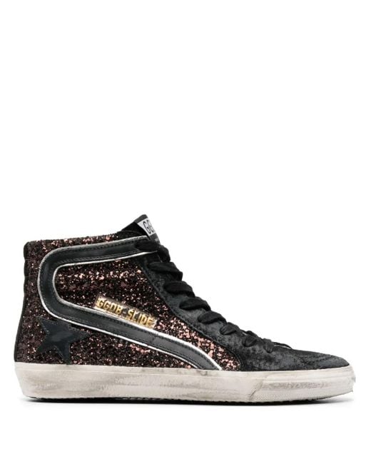 Golden Goose Deluxe Brand Black High-Top Sneakers With Glittery Silk