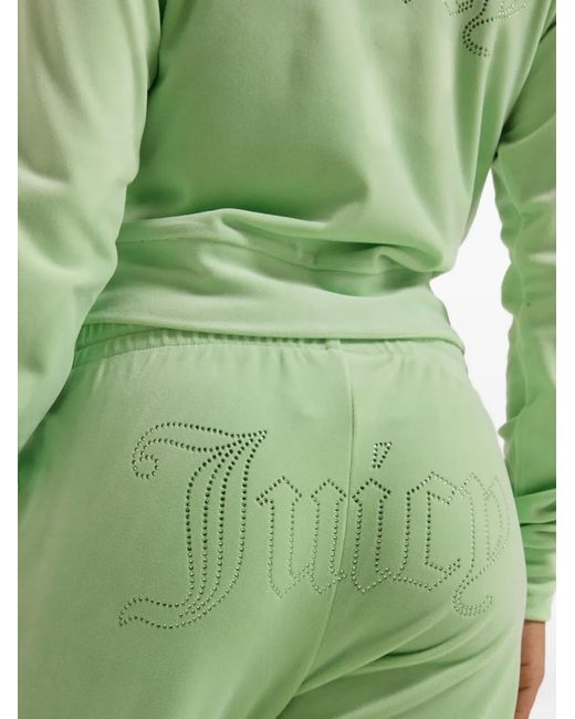 Juicy Couture Green Velour Diamanté-Embellished Track Pants