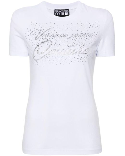 Versace White Rhinestone-detailed Cotton-blend T-shirt