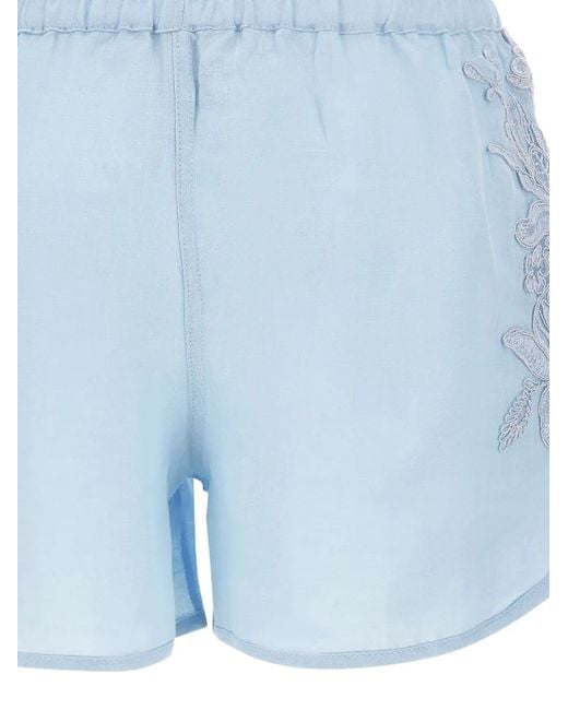 Maurizio Mykonos Blue Floral-Embroidered Shorts