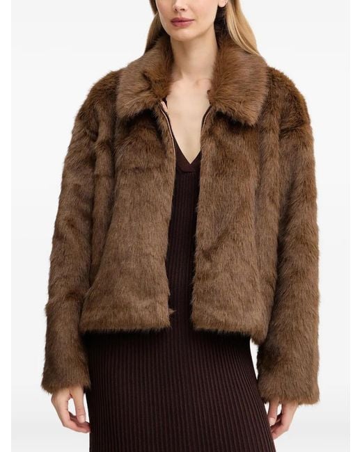 Bardot Brown Sylvie Zipped Faux-Fur Jacket