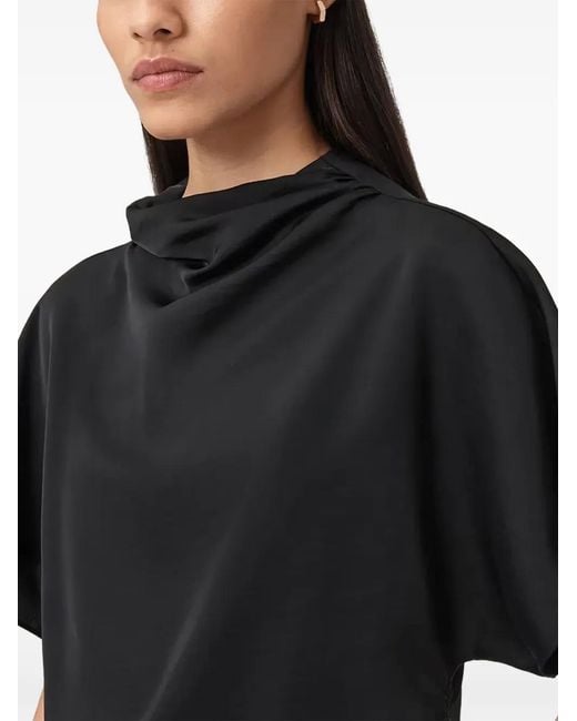 AllSaints Black Leslie Ruched Cowl-Neck Top