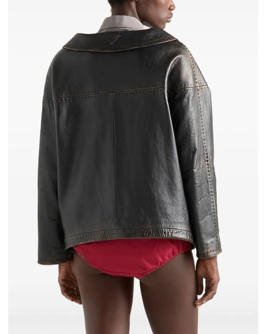 Prada Gray Antiqued Nappa Leather Jacket