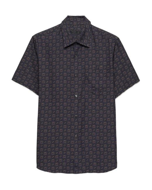 Prada Zijden Overhemd Met Print En Korte Mouwen in het Blue voor heren