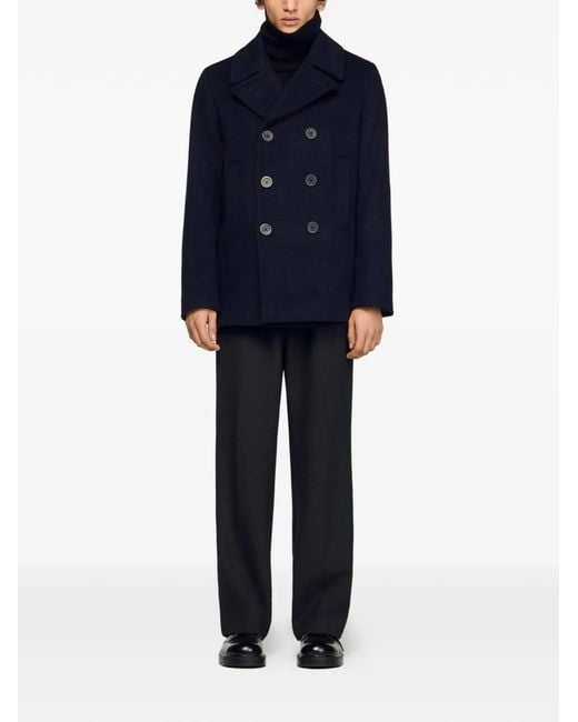Sandro Black Straight-Fit Wool-Blend Coat for men