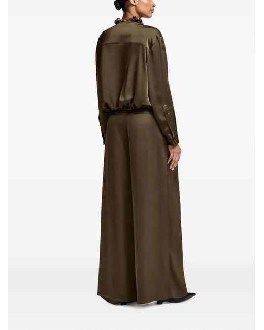 Essentiel Antwerp Green Katerina Pleated-Front Satin-Finish Palazzo Pants