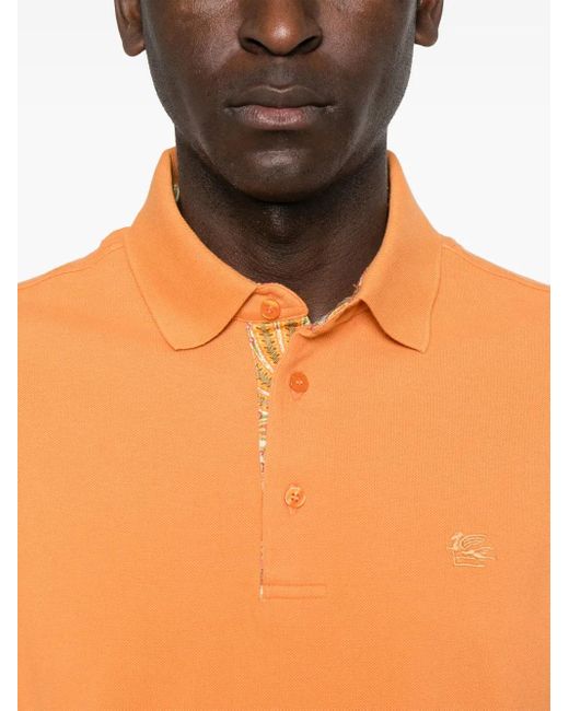 Etro Orange Cotton Polo Shirt With Embroidered Logo for men
