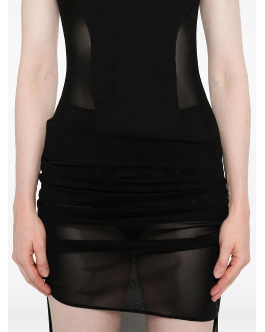 Alex Perry Black Mesh-Panel Draped Asymmetrical Dress