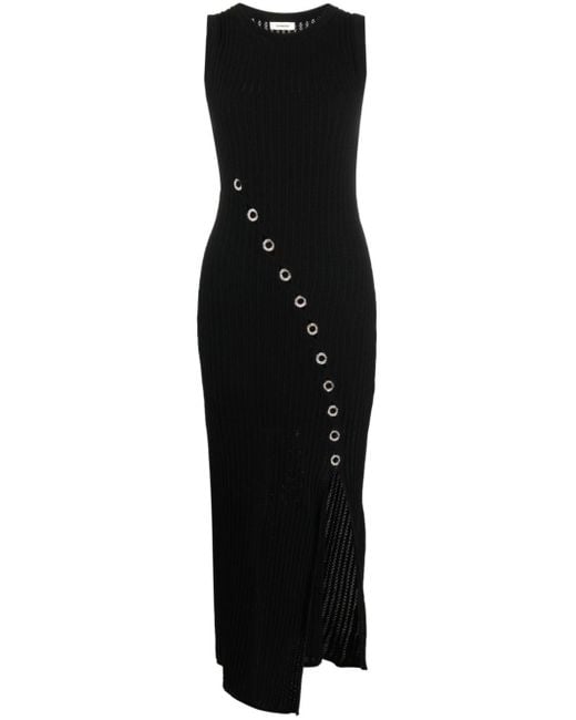 Sandro Black Crystal-embellished Ribbed-knit Maxi Dress