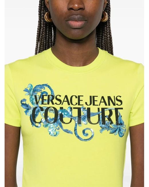 Versace Jeans Couture Yellow Logo-Print T-Shirt