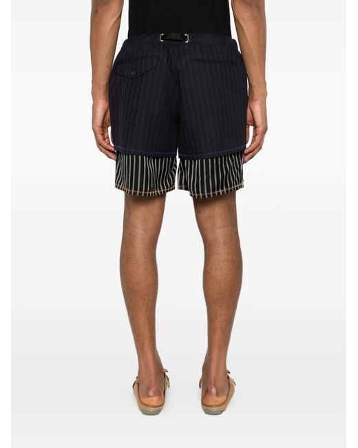 Kolor Black Striped Double-Layer Shorts for men