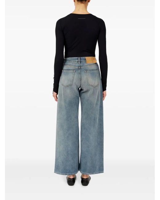 MM6 by Maison Margiela Blue Wide Leg Jeans With Distressed Effect