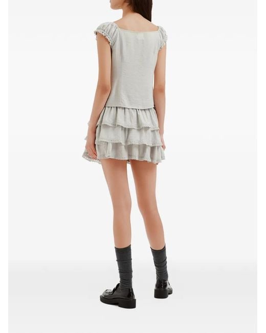 B+ AB White Ensemble Blouse-Minijupe À Volants Superposés