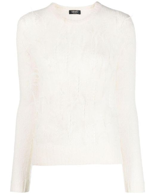 Medicina Forense Persona especial Rebaño Liu Jo Feather-detail Cable-knit Jumper in White | Lyst