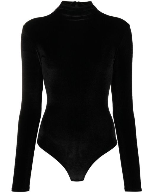 Atu Body Couture Black Mock-neck Velvet Bodysuit