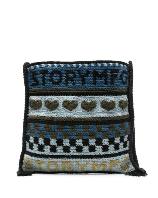 STORY mfg. Black Stash Crochet-knit Shoulder Bag for men