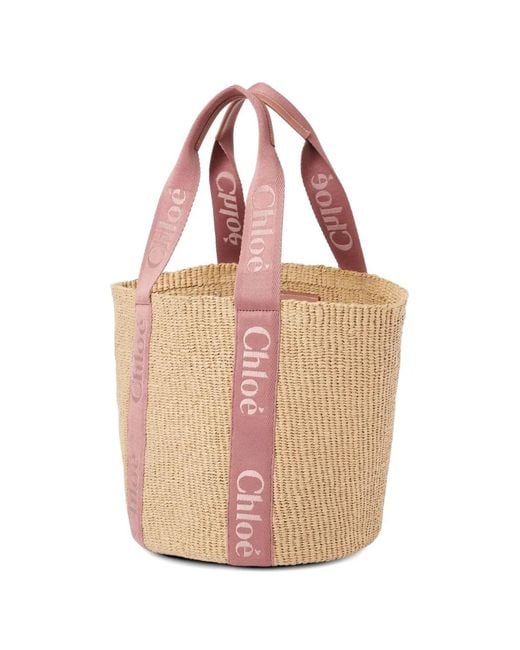 Chloé White Chloé Woody Large Rafia Basket Bag