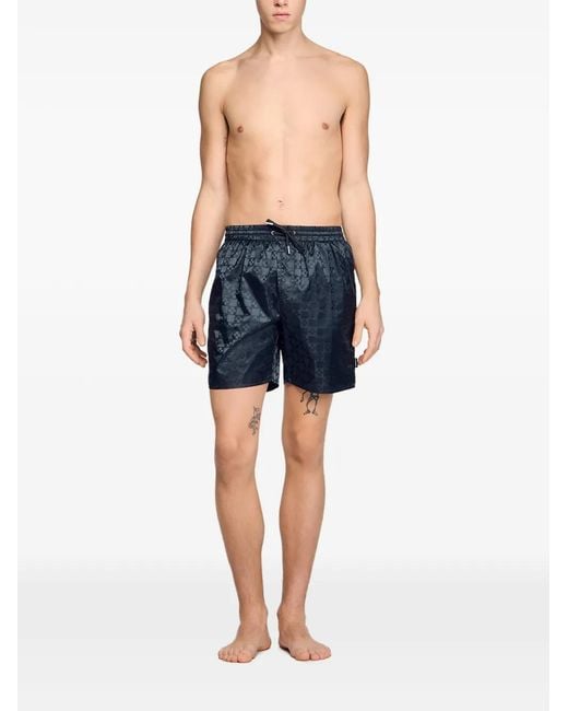 Sandro Gray Drawstring-Fastening Patterned Swim Shorts for men