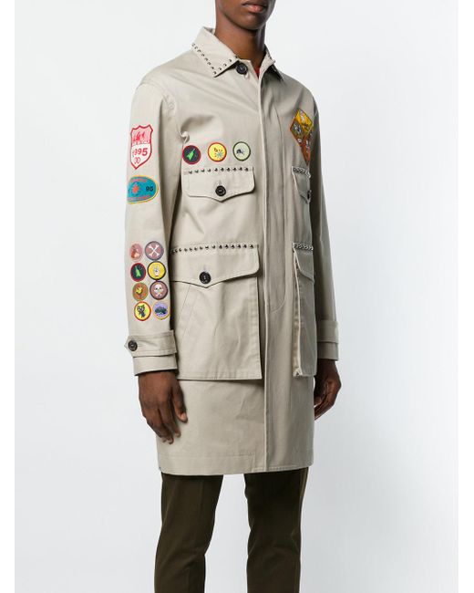 DSquared² Patch And Stud Trench Coat in Natural for Men | Lyst