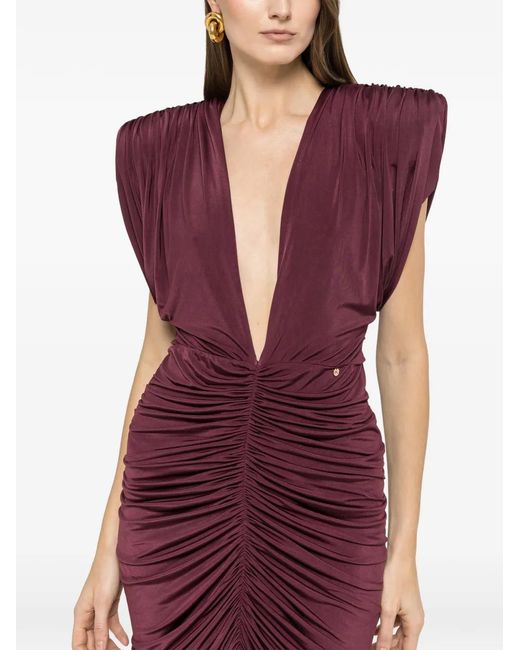 Nissa Red Ruched Midi Dress