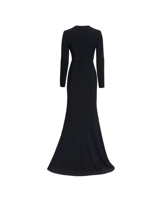 Elie Saab Black V-Neck Ruffled-Trim Maxi Dress