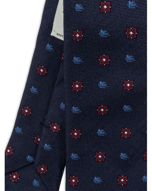 Etro Blue Pegaso-Embroidered Tie for men