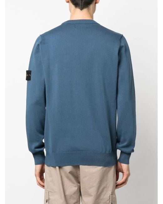 Stone Island Blue Logo-Patch Crew Neck Sweatshirt for men