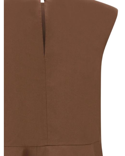 Kaos Brown Asymmetric Ruffled Sleeveless Blouse