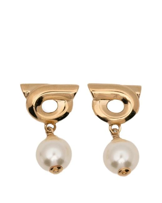Ferragamo Metallic Gancio Pearl-Drop Earrings