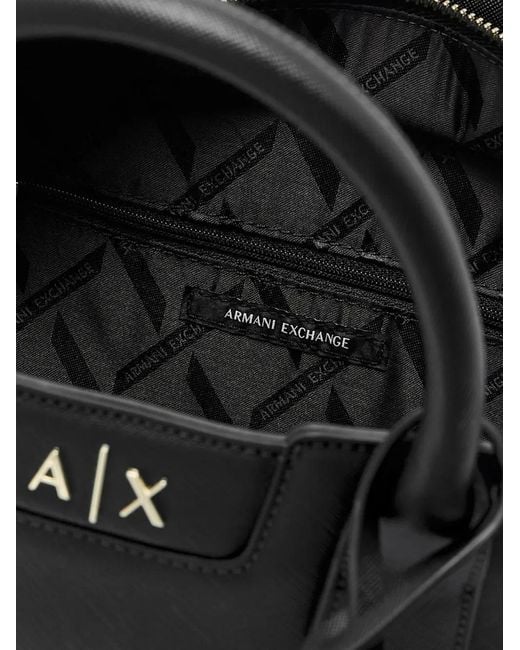 ARMANI EXCHANGE Black Saffiano-Effect Logo-Plaque Tote Bag