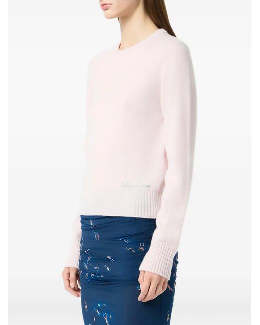 Blumarine Pink Logo-Embroidered Sweater