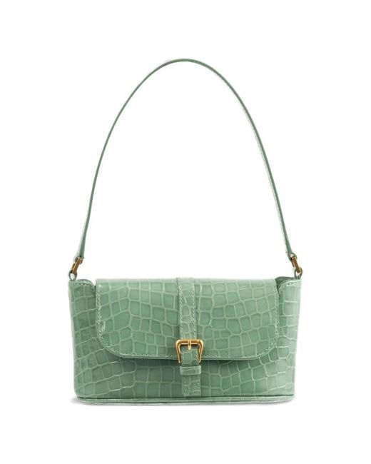 By Far Green Miranda Croco-Embossed Leather Shoulder Bag