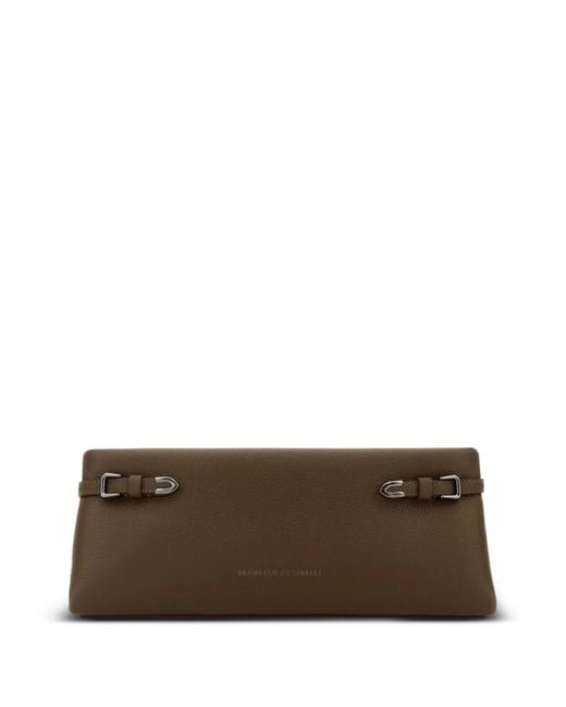 Brunello Cucinelli Brown Pochette En Cuir Grainé