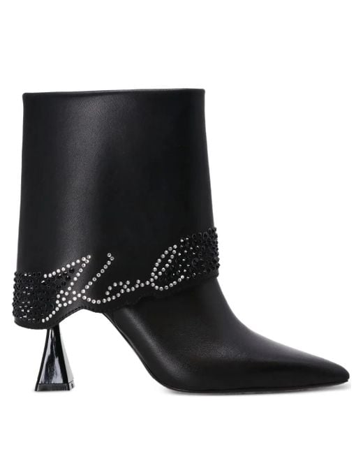 Karl Lagerfeld Black Crystal-Embellished Pointed-Toe Boots