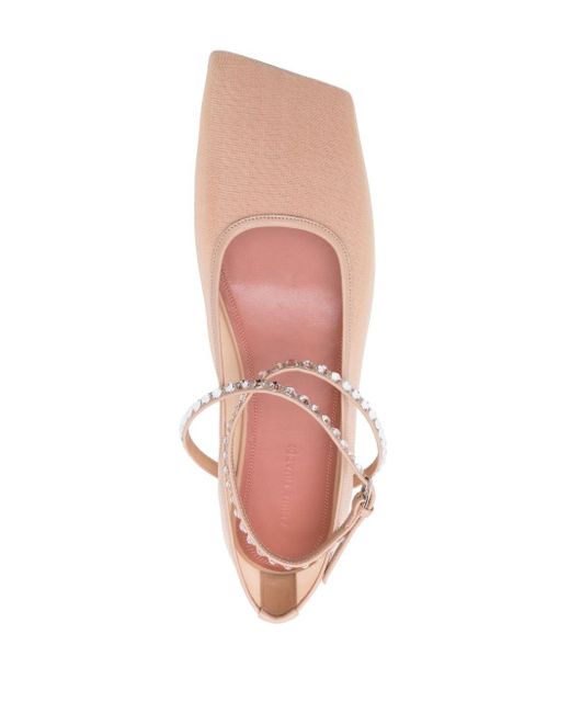 AMINA MUADDI Pink Neutral Ane Crystal Embellished Ballet Pumps - Women's - Fabric/calf Leather/calf Leatherrubberrubber