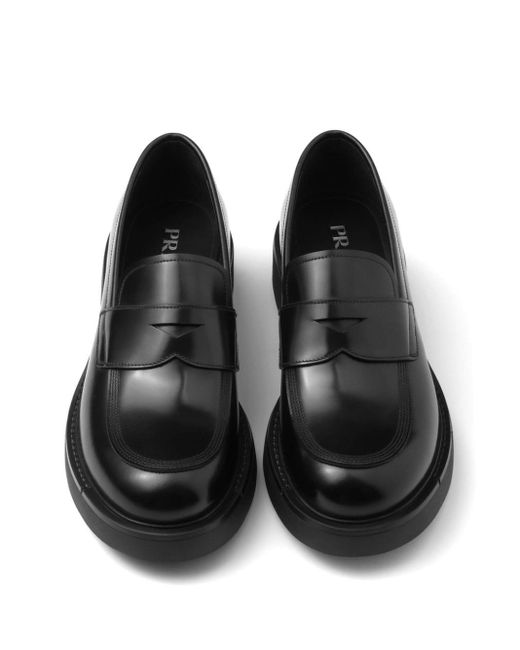Prada Black Penny-slot Leather Loafers for men