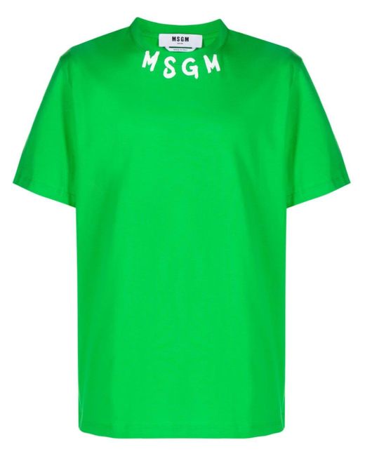 MSGM Green T-Shirt Logo for men
