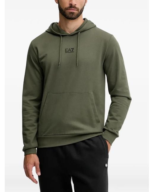 EA7 Green Logo-Detail Hoodie for men