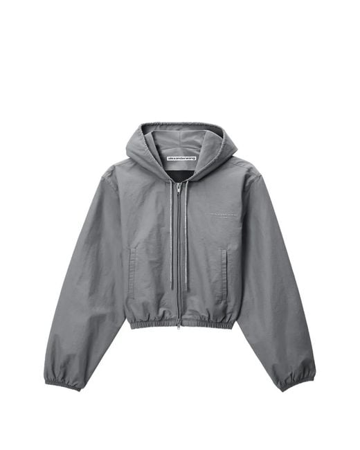 Alexander Wang Gray Crystal Hotfix Drawcord Shrunken Hoodie Jacket