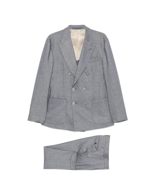 Eleventy Gray Peak-Lapel Double-Breasted Suit for men