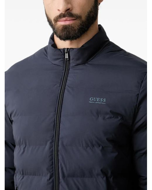 Guess Blue Padded Logo-Print Jacket for men
