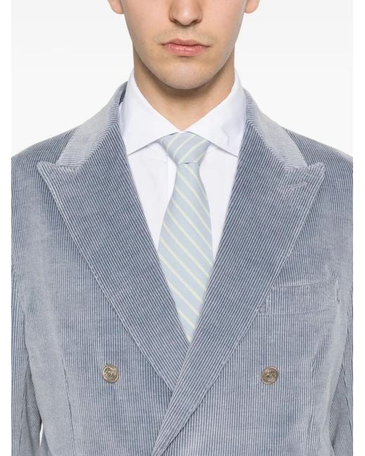 Eleventy Blue Double-Breasted Corduroy Blazer for men