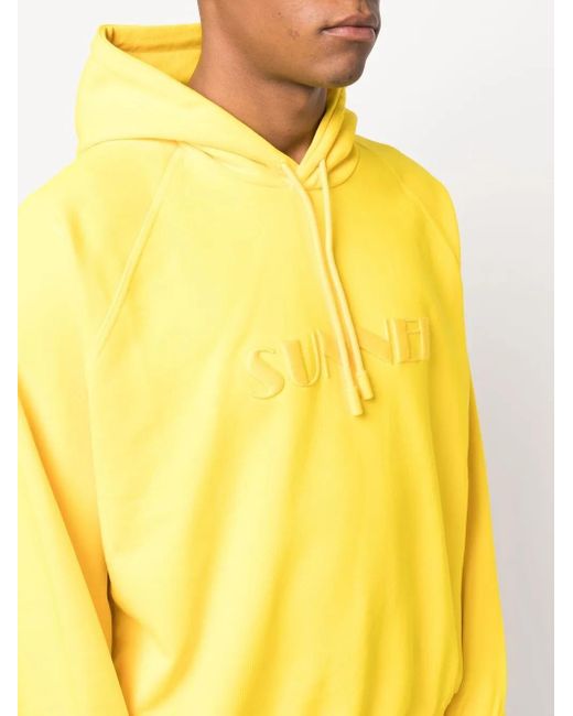 Sunnei Yellow Logo Drawstring Hoodie for men
