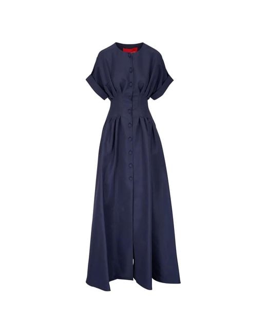 Carolina Herrera Blue Shirred-Waist Maxi Dress