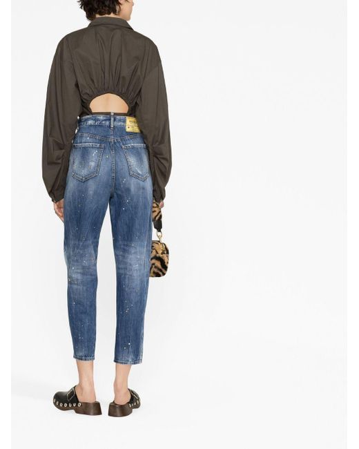 DSquared² Distressed Patchwork Cropped Jeans in het Blue