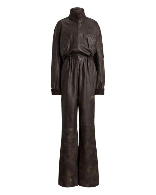Ralph Lauren Black High-Neck Leather Jumpsuit