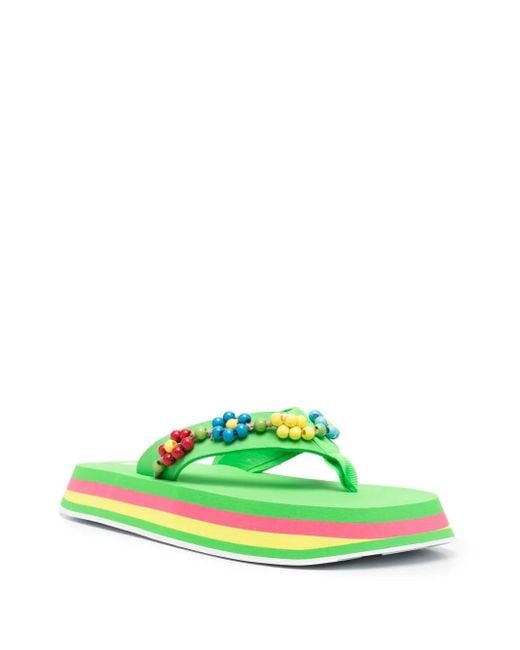 MSGM Green Bead-Embellished Flip Flops