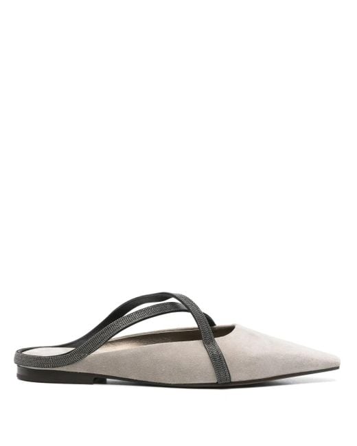 Brunello Cucinelli White Slipper Mit Monili-Kette