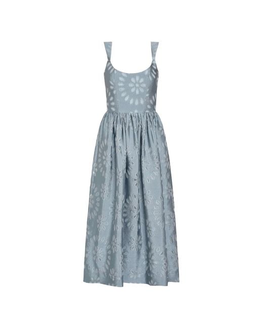 Markarian Blue Apple Floral-Organza Corset Midi Dress